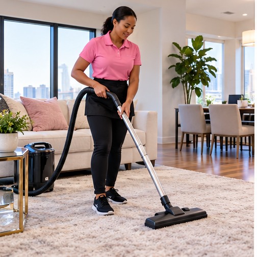 Professional vacuuming in a clean living room